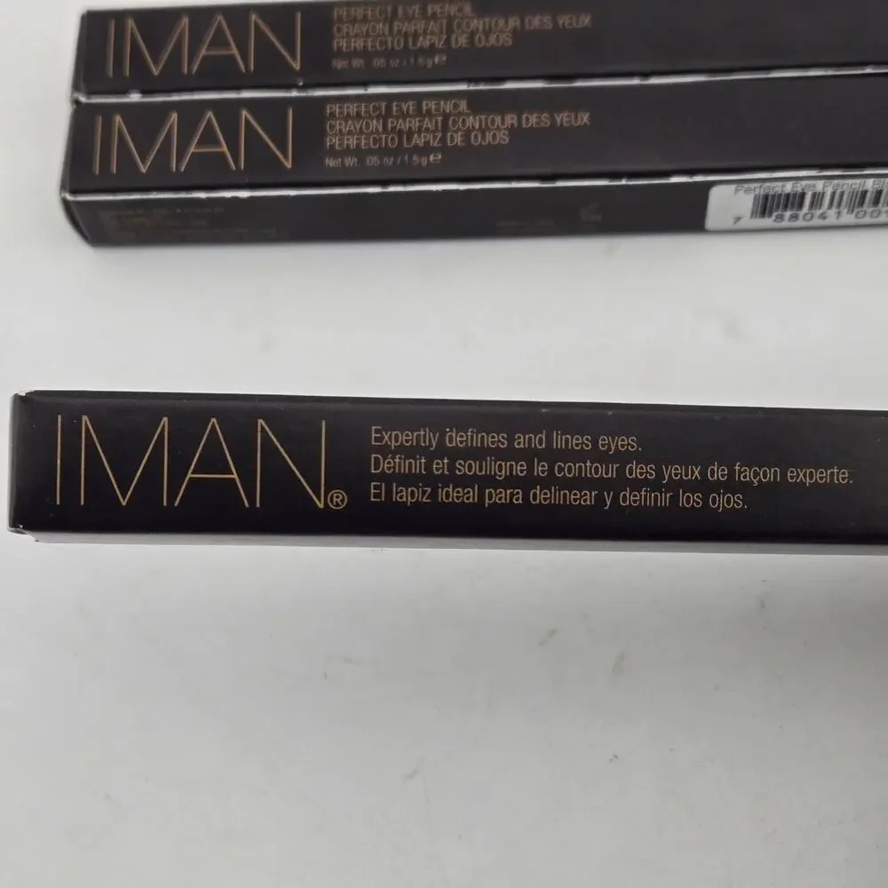 IMAN Perfect Eye Pencil Eyeliner Lot Of 3 Black Shimmer w/ Sharpener Cap .05 Oz